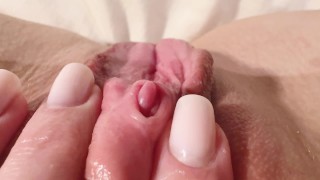 POV slimy pink pussy close up masturbation till orgasm contractions